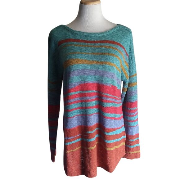 Soft Surroundings Verse Striped Boat Neck Longline Sweater Womens Medium - Picture 2 of 9